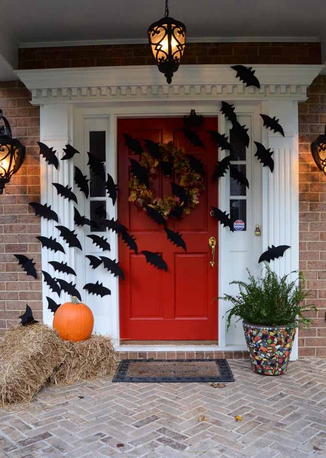 Halloween-Front-Porch-With-Bats-Across-Door