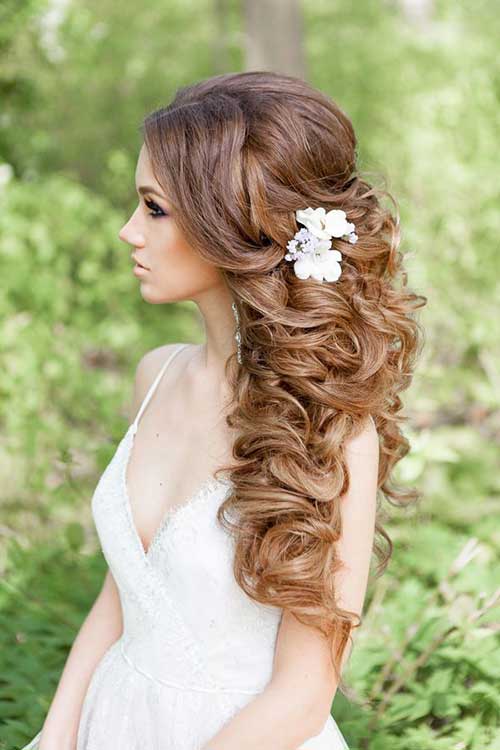 Long Caramel Curly Wedding Hairstyles