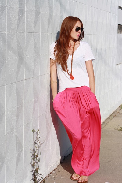 Pink Maxi Skirt With White Top