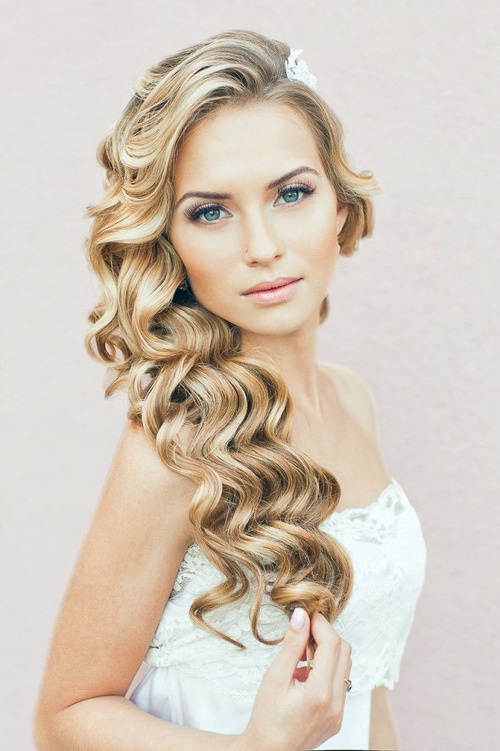 Side Down Do Curly Wedding Hairstyles