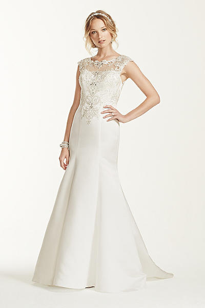 Jewel Cap Sleeve Illusion Neck Wedding Dress