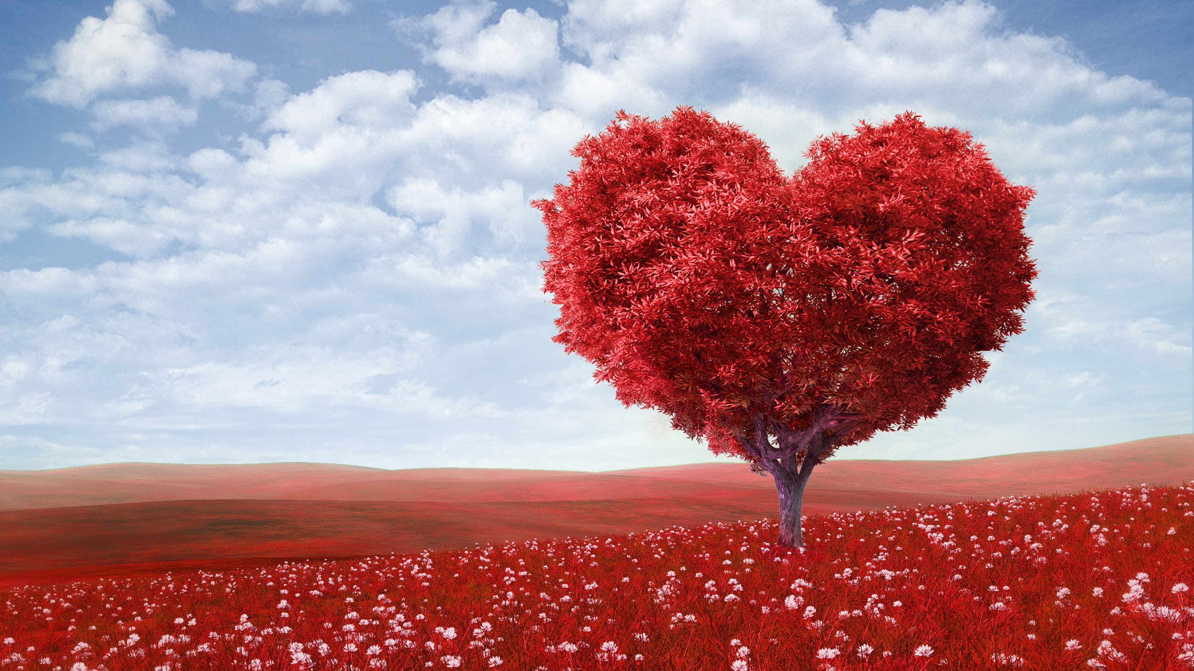 Red Love Heart Tree Wallpaper