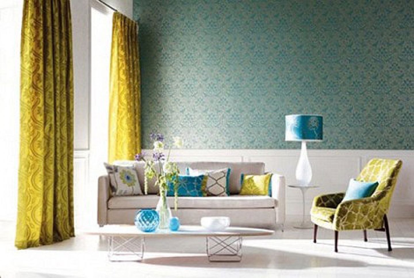 Teal And Yellow Living Room