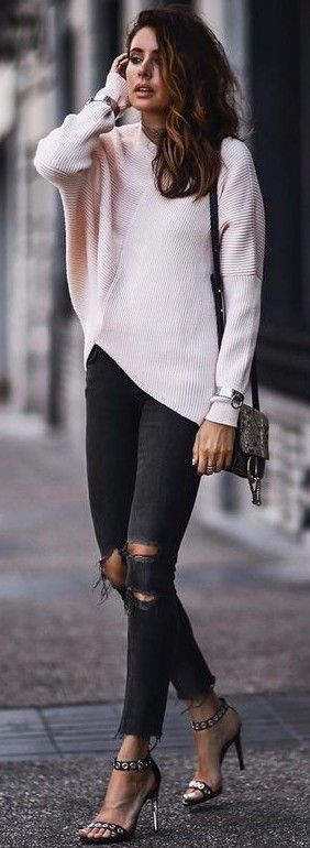 blush-sweater-black-ripped-jeans