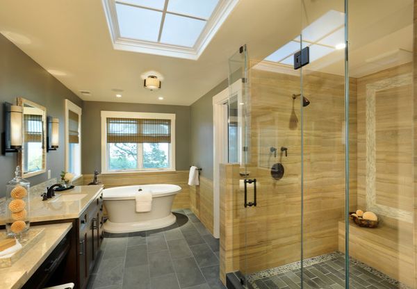modern-bathroom-in-yellow-and-gray-with-spacious-glass-shower-area